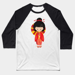 Japanese Girl, Japan, Cute Girl, Red Kimono Baseball T-Shirt